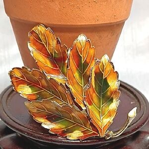 Weiss Enamel Leaf Brooch